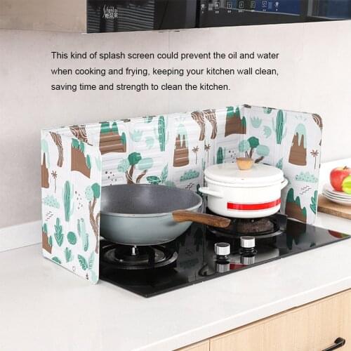 Cartoon Print Oil Splash Screen Foldable Oil Stove Plate Aluminum Foil Frying Protection Baffle Kitchen Cooktop Oil Baffle