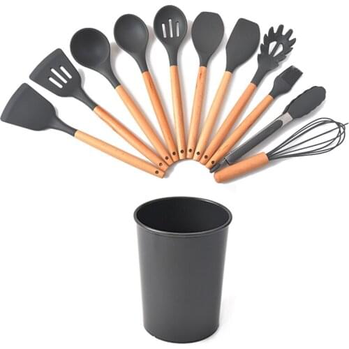 12Pcs Kitchen Set Silicone Cooking Utensil Set Nonstick Spatula Kitchenware Wooden Handle with Box Kitchen Accessorie Tools
