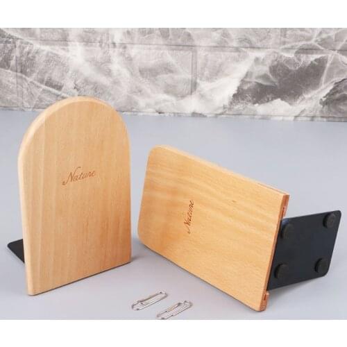 Nature Wooden Desktop Organizer Desktop Office Home Bookends Anti-skid Book Ends Stand Holder Shelf