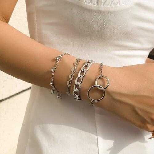 New Geometric Alloy Peach Heart Aluminum Chain Set Bracelet European and American Style Metal Chain Bead Jewelry Womens Jewelry