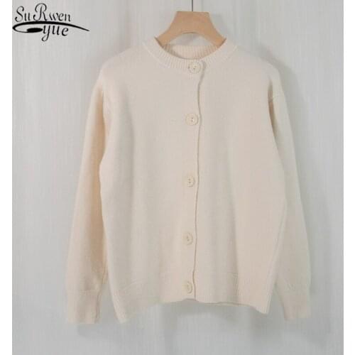 Autumn and Winter Long Sleeve Single Breasted Womens Sweater Cardigan Solid Vintage Loose Womens Coat Thicken Cardigan 11678