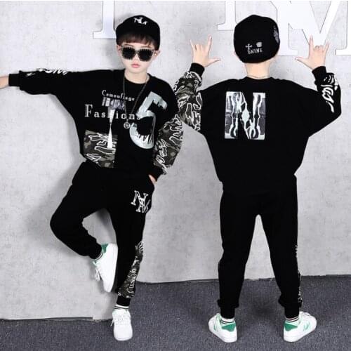 Boys girls suits in autumn For teens 4 6 8 10 12 14 Year Hooded long-sleeved hoodies & Harm Pants two-piece Black sports Outfits