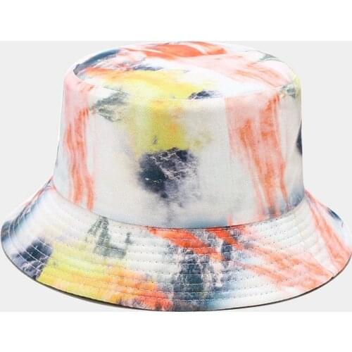Fashion Tie Dye Bucket Hats For Women Foldable Reversible Summer Sun Hat Pink Couple Caps Cotton Rainbow Color Fisherman Hat