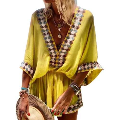 Summer Women Dress Bohemian Style Exquisite Printing Women Sexy Deep V-Neck Short Dress Streetwear mini Dresses sexy Clubwear