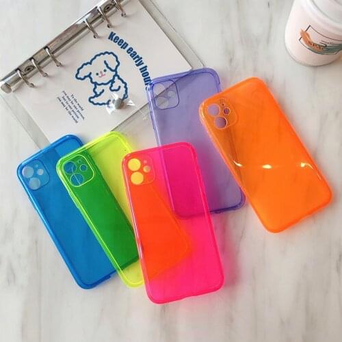 Case For IPhone 12 11 Pro XR X XS Max 7 8 6s Plus Se2020 Case Neon Fluorescent Solid Phone Soft TPU Clear Shockproof Phone Cover