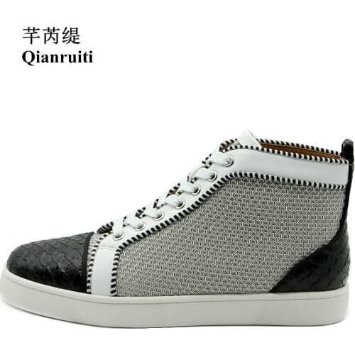 Qianruiti Men Alligator Sneaker High Top Breathable Flat Lace-up Patchwork Ankle Boots Zapatillas Hombre EU39-EU47