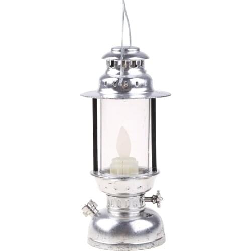 Vintage Hurricane Lantern Battery Operated Hanging Candle Light Retro Antique LED Oil Lamp for Christmas Decoration