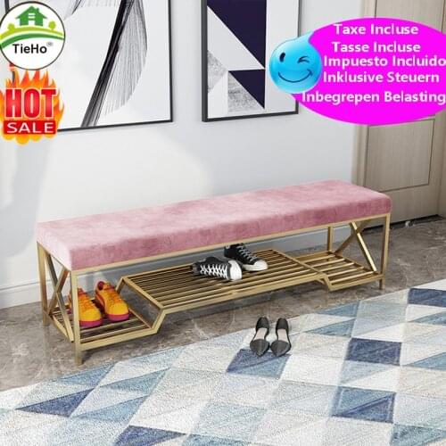 Luxury Iron Shoes Stool Home Sofa Door Long Bench With Storage Rack Ottoman Pouf Banco Zapatero Customize Color