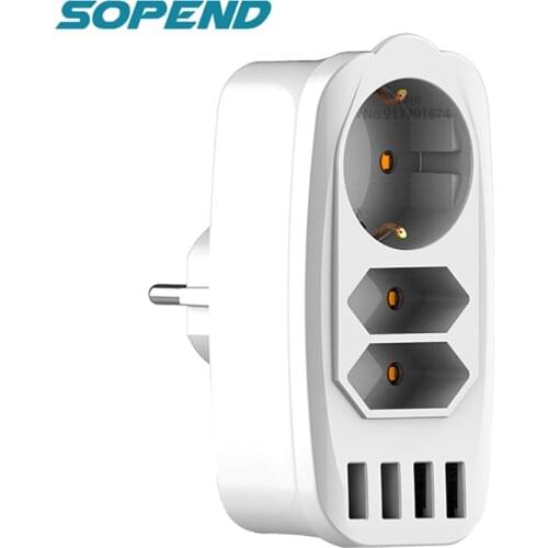 Sopend 7 IN 1 EU Power Strip Socket with 3 AC Outlets 3 USB Type-C Port Travel Wall Plug Overload Protection Extension for Home