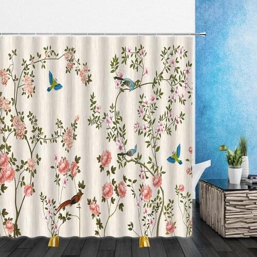 Cartoons Shower Curtains Flowers Green Leaf Plant Childrens room Waterproof Bathroom Decor Home Bathtub Polyester Curtain Set