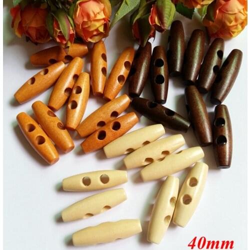Mixed 30 pcs Olive 40mm 2-hole Wooden button Sewing Scrapbook for Duffel Coat Overcoat Button