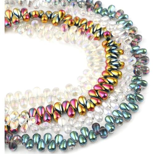Glass AB Rainbow Color Aurora Borealis Beads Drop Shaped Multicolor Spacer Bead Bracelet Jewelry Making DIY Loose Beads,100 PCs