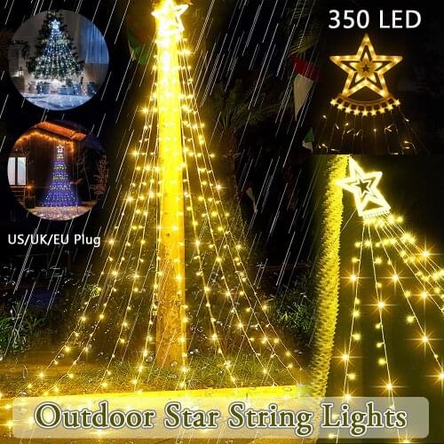 LED Five-pointed Star Waterfall Light Smart Remote Control 8 Modes Christmas Tree Star Light Outdoor Garden Holiday Decorations
