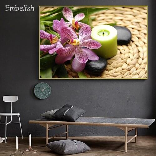 Embelish 1 Pieces Large Purple Orchid And Spa Stones HD Print Canvas Paintings For Living Room Modern Home Decor Wall Posters