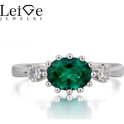 Leige Jewelry Emerald Ring Promise Ring May Birthstone Oval Cut Green Gemstone Solid 925 Sterling Silver Ring Gifts for Girls