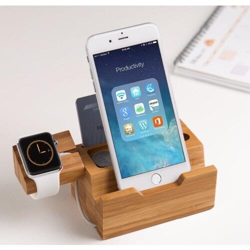 Usb Charging Station, Multi Device Charging Station with Three USB Port, Wood Organizer Dock for iPhone & Apple Watch Charger