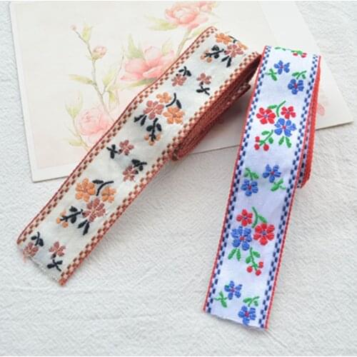 3YARD 2.5CM Korean Style Small Flowers Garment Border Handmade DIY Embroidery Folk Jacquard Ribbon