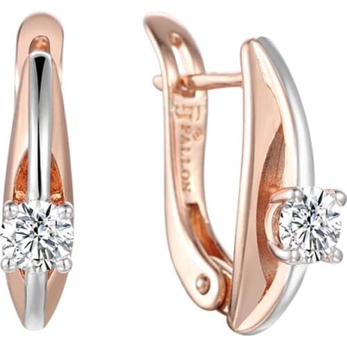 FJ 2 Color All Rose/Rose White Women 585 Rose Gold Color One White Stone Drop Earrings