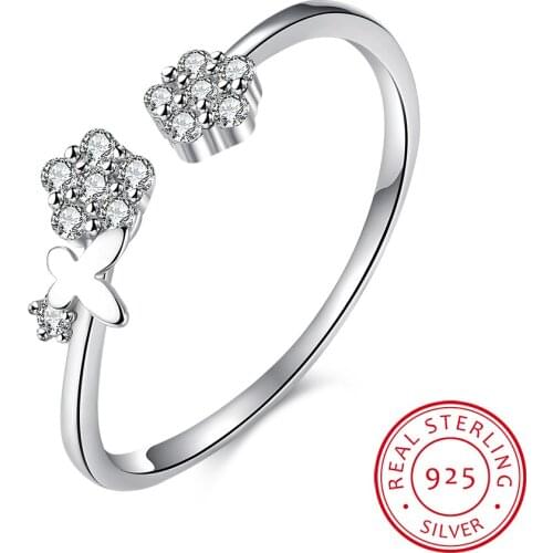 UFOORO Fashion Elegant Original 925 Sterling Silver Rings for Women Dazzling Flower Ring Zircon Bijoux