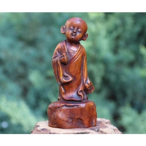 12 CM China Boxwood Handwork meditation little monk priestling Buddha sculpture