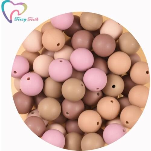 200 PCS 12-15 MM Silicone Round Baby Teether Beads New Blush/Rose Dawn BPA Free Teething Necklace Pacifier Chain Shower Gift