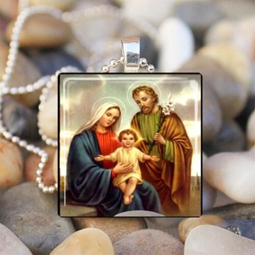 2017 Wholesale Virgin Mary Mother of Baby Neckalce Jesus Christ Christian Jewelry Glass Photo Necklace Gift For Men Women