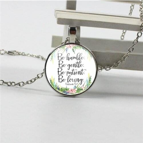 2018 Ephesians 4 2 be humble be gentle be patient be loved necklace floral charm pendant women men Bible verse jewelry gifts