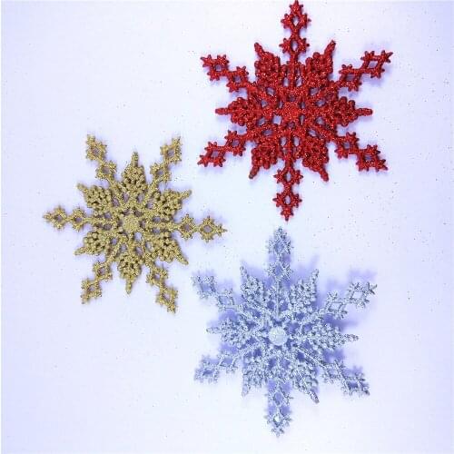 4pcs New Charming 10cm Gold Powder Snowflake for Xmas White Christmas Tree Decor Party Holiday Christmas Ornaments Home Decor