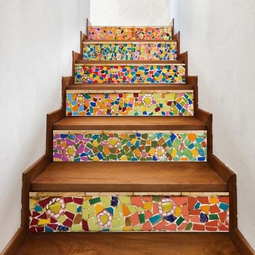 6Pcs/Set Colorful Tile Stair Staircase Sticker Adhesive Decal Home Decoration