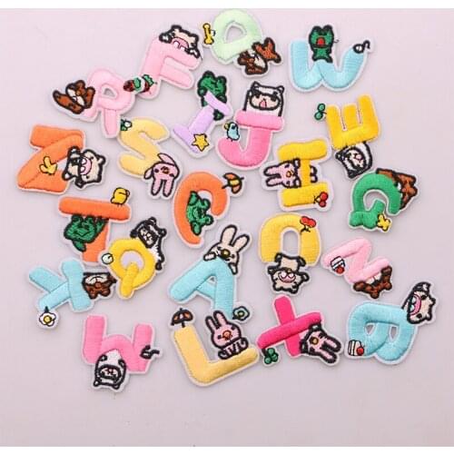 A-Z 1 pcs Colorful English Alphabet Letter with animals icon Applique 3D Iron On letters Patch For Clothing Badges