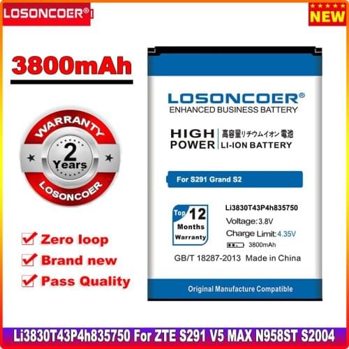 LOSONCOER 3800mAh Li3830T43P4h835750 Battery For ZTE Grand S2 S291 V5 MAX N958ST S2004 Battery+ Tracking Number