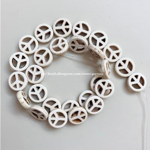 Free Shipping 15MM Turquoises Peace Filigree Loose Beads 15" Strand White Color