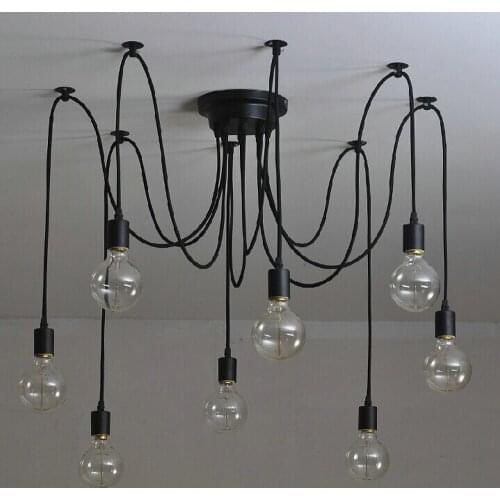 Free shipping 6/8/10/12/14 Nordic Retro Edison Bulb Chandelier Vintage Loft Anti que Adjustable DIY E27 Spider Chandelier