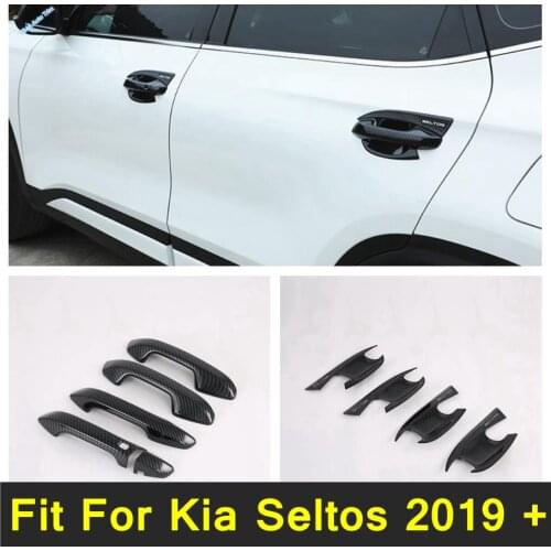 Side Door Handle + Hand-clasping Bowl Cover Trim Shiny / Carbon Fiber Look Fit For Kia Seltos 2019 2020 2021 Exterior Refit Kit