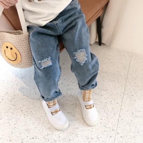 Childrens Broken Hole Pants 2020 Autumn New Baby Boys and Girls Denim Pants Kids Fashion Casual Cowboy Trousers Baby Clothes