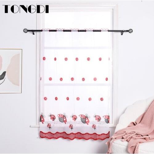 TONGDI Home Kitchen Curtains Short Tiers Cartoon Animal Embroidery White Tulle Valance Decoration For Window Kitchen Dining Room