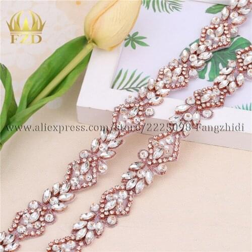 FZD Retail 10 Yard Sewing On Hot Fix Sliver Beaded Appliques Patch for Wedding Dresses Bridal Sparkly Sash Belt Garments