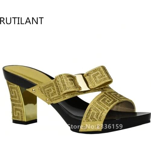 Italian Ladies Shoe for Parties Rhinestoen Women Wedding Shoes High Quality Nigerian Shoes Gold Color High Low Wedding Lady Shoe