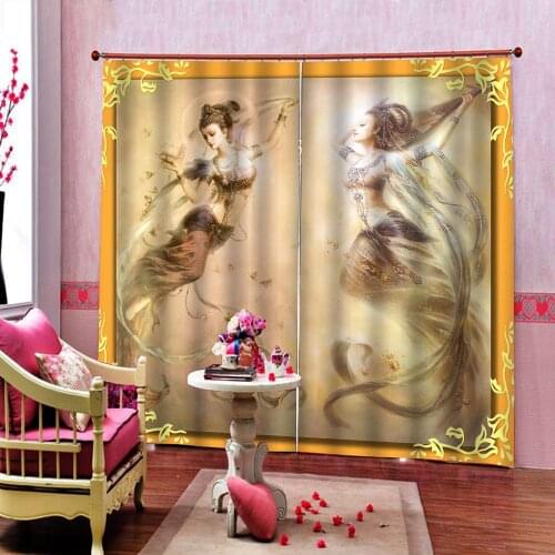 Chinese Style Cartoon Girl dancing Curtain Custom any size For Living room Bedroom Blackout Drapes Sets (Left and Right Side)