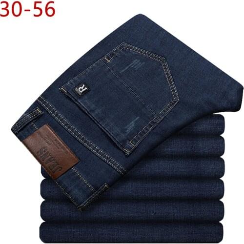 30-56 Classic Long Jeans For Men Spring Autumn Casual Stretch Straight New Plus Size Baggy Denim Pants Business Varsity Trousers