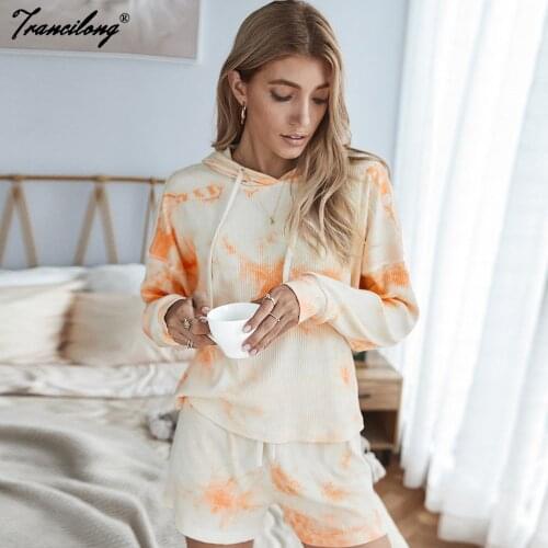 Ropa Para Mujer 2020 Conjunto Fashion Hoodie Short Sets Women Tie Dye Casual Sweat Suits 2 Piece Set Outfits Pijama Lounge Wear