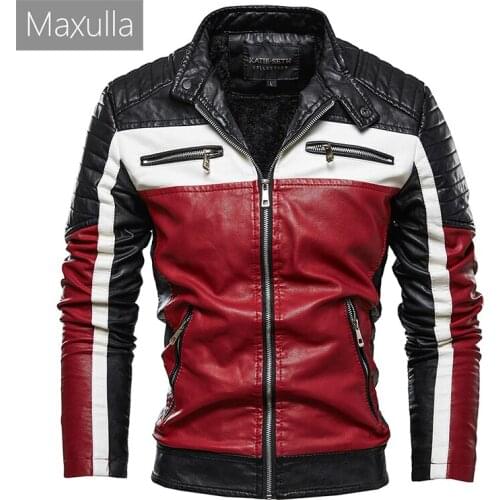 Maxulla Mens PU Jacket Fashion Mens Vintage Biker Motorcycle Jackets Casual Outwear Fleece Warm Faux Leather Coats Men Clothing