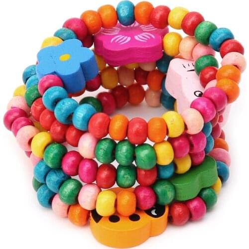 L93F 5Pc Lovely Kids Children Wood Elastic Bead Bracelets Birthday Party Jewelry Gift