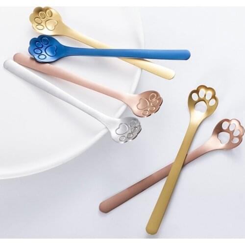 Stainless Steel Teaspoons Coffee Stirring Spoons Cats Paw Shape Dessert Spoon Ice Cream Cake Dessert Spoon Kitchen Tableware