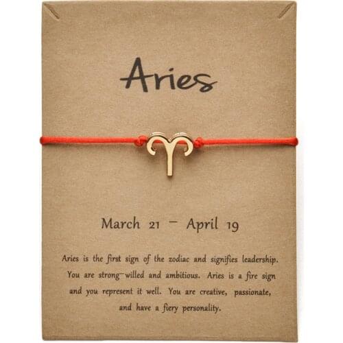 12pcs Red Colors Gold Card Fashion Jewelry 12 Constellations Zodiac Woven Bracelet Bangles For Women