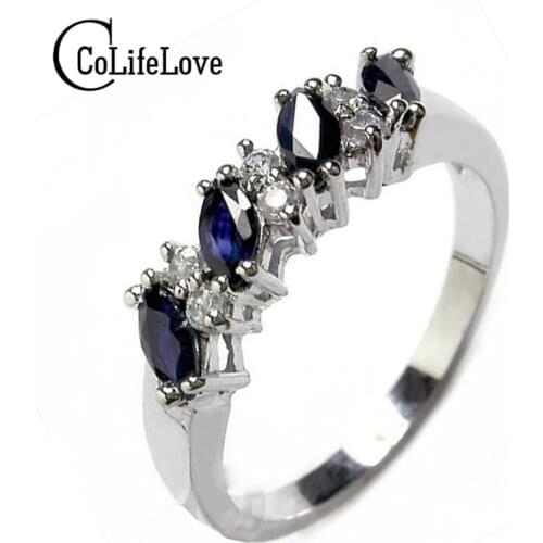 Genuine sapphire ring 925 silver sapphire ring for woman 2 mm * 4 mm marquise cut natural sapphire sterling sapphire jewelry