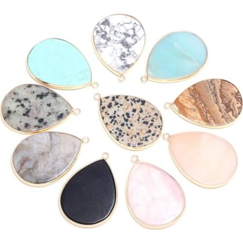 Natural Stone Pendant Picture Stones Blue Turquoises Water Drop Shaped Pendant For DIY Jewelry Necklace Best Gift Size 30x45mm
