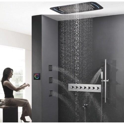New Ceiling Embedded LED Shower Set With Three 4-Inches Body Jets Thermostatic Multifunction color change Bathroom Shower Set