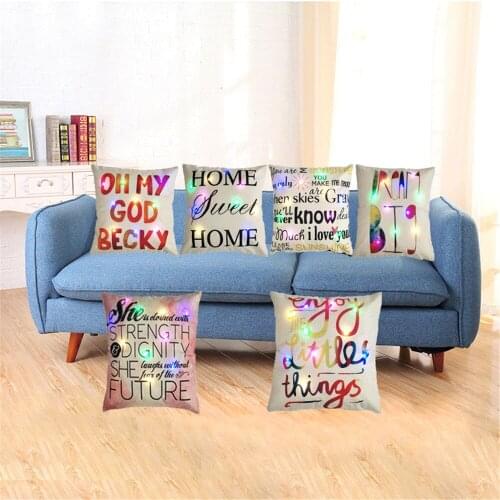 Oh My God LED Letter Cushion Cover Home Sweet Pillow Case Cotton Linen Sunshine Love Cushion Sofa Bedroom Decorative Cushions