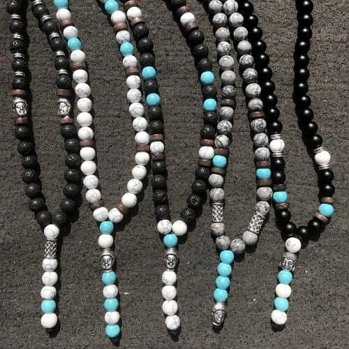 Mcllroy stone necklace men/for women long black beads buddha pendants & necklace statement handmade custom jewelry kolye erkek